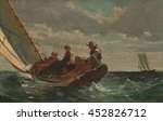 Breezing Up (A Fair Wind), by Winslow Homer, 1873-76, American painting, oil on canvas. A man, three boys, and their catch in a catboat chopping through water near Gloucester, Massachusetts