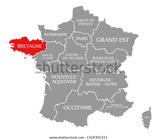Bretagne Red Highlighted Map France Stock Illustration