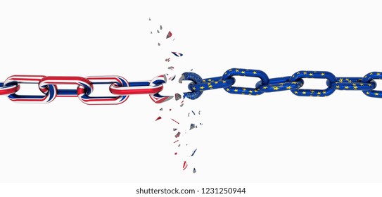 brexit europe england  flag like chain broken brexit - 3d rendering
