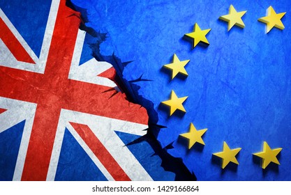 Brexit - Flag of Europe and England on broken backdrop