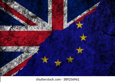 Brexit. Flags Of The United Kingdom And The European Union To Illustrate Possible Exit Of Great Britain From The EU