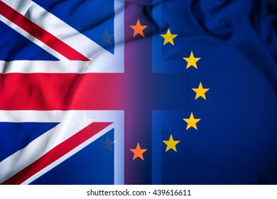 Brexit referendum UK (United Kingdom or Great Britain or England) withdrawal from EU (European Union), British vote leave. The flag of UK & EU Symbolic that represent a lot of concept design to Brexit