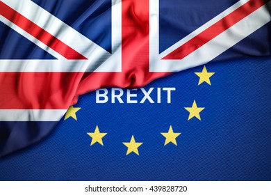 Brexit Referendum UK (United Kingdom Or Great Britain Or England) Withdrawal From EU (European Union), British Vote Leave. The Flag Of UK & EU Symbolic That Represent A Lot Of Concept Design To Brexit