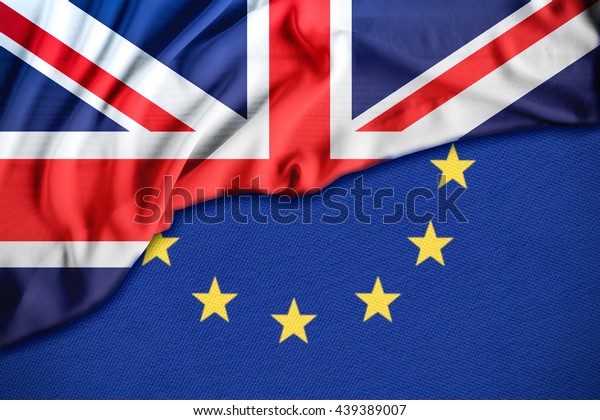 Brexit referendum UK (United Kingdom or Great\
Britain or England) withdrawal from EU (European Union), British\
vote leave. The flag of UK & EU Symbolic that represent a lot\
of concept design to\
Brexit