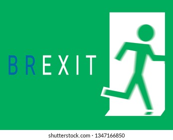 Brexit UK (Britain Exit) Sign Like Emergency Exit. Withdrawal United Kingdom From The European Union Concept. Exit From The European Community And Independence Great Britain.