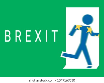 Brexit UK (Britain Exit) Sign Like Emergency Exit. Withdrawal United Kingdom From The European Union Concept. Exit From The European Community And Independence Great Britain.