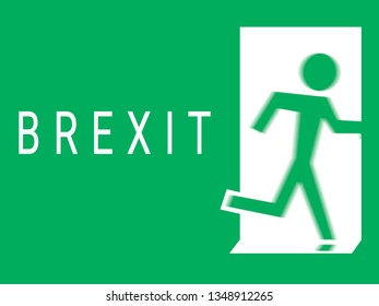 Brexit UK (Britain Exit) Sign Like Emergency Exit. Withdrawal United Kingdom From The European Union Concept. Exit From The European Community And Independence Great Britain.