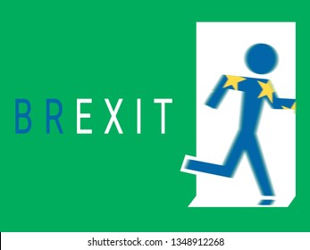 Brexit UK (Britain Exit) Sign Like Emergency Exit. Withdrawal United Kingdom From The European Union Concept. Exit From The European Community And Independence Great Britain.