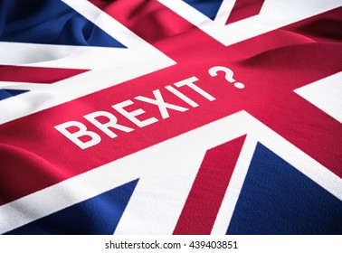 Brexit UK And EU (European Union And United Kingdom) Brexit Referendum Concept , Design With The Flags Of UK (United Kingdom) With Question Mark Symbolising Uncertainty.