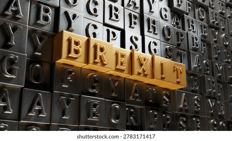 Brexit the word spelled out using Movable type printing. EU and UK politics. Political Brexit concept.3D rendering.
