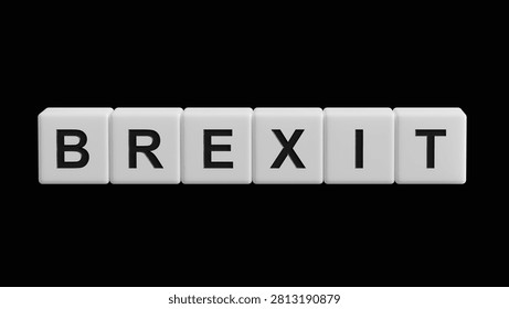 Brexit the word spelled out using wooden cubes. EU and UK politics. Political Brexit concept.3D rendering on black Screen for footage and clipping path.