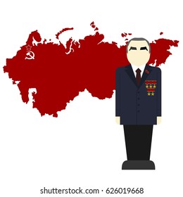 Brezhnev on a background map of the USSR. The illustration on a white background.