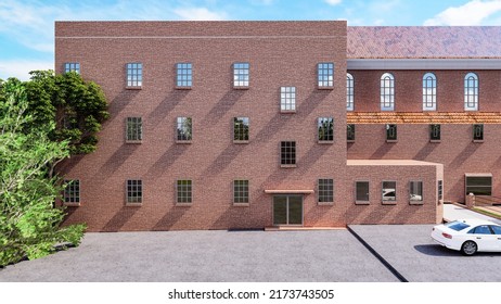 Brick Facade Commercial Building 3d Rendering, Colonial America, 2000