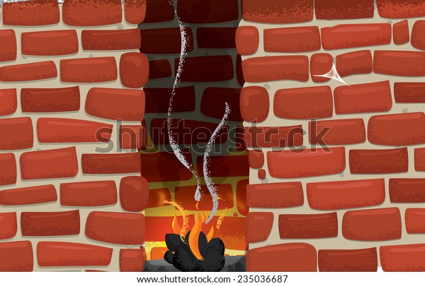 Brick Fireplace Hot Glowing Red Burning Stock Illustration 235036687