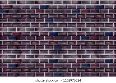 Brick Wall Background Created From A Digitally Modified Photograph Of A Tile Backsplash. Seventeen Rows High, Blocks In Shades Of Purple Range From White To Almost Royal Blue.