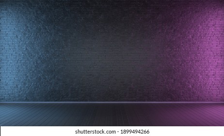 Brick Wall Background, Neon Light. 3d Illustration.