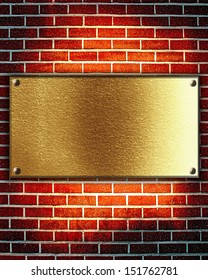 Brick Wall With A Golden Plaque With Room For Text