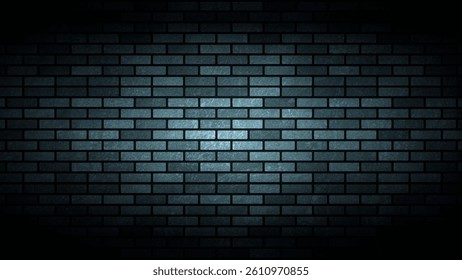 Brick wall pattern blue and grey Grainy noise texture background, empty dark scene, neon, spotlights reflection on the floor, studio room for text, and display products. illustration