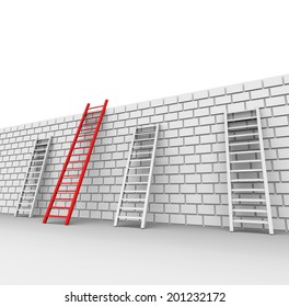 Brick Wall Showing Chalenges Ahead And Ladder