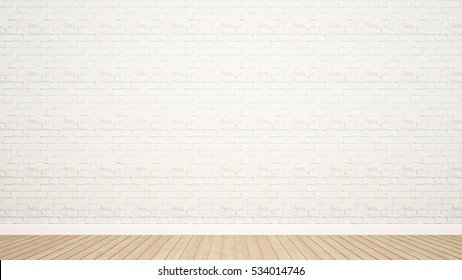 Brick Wall And Wood Floor In Room For Artwork - Empty Room And White Brick Wall Decorate For Add Artwork - 3d Rendering