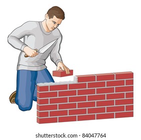 Bricklayer Is An Illustration Of A Man Building A Brick Wall.