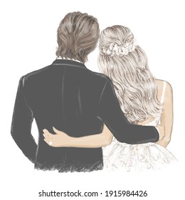 Bride and Groom hand drawn Illustration. Beautiful couple in Wedding day - Powered by Shutterstock