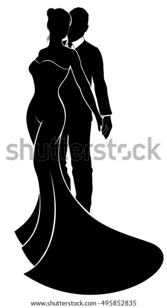 Bride Groom Silhouette Wedding Couple Bride Stock Illustration ...