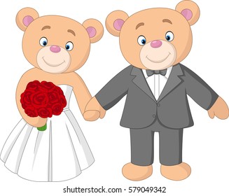 Bride And Groom Teddy Bears Getting Married 