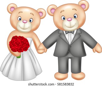 Bride And Groom Teddy Bears Getting Married 