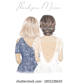 Bride and her Mother side by side  Hand drawn illustration