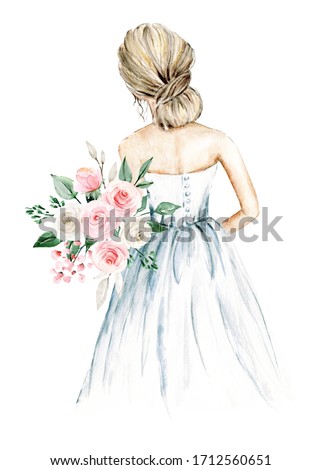 Bride, wedding illustration, watercolor painting sketch isolated on white background.