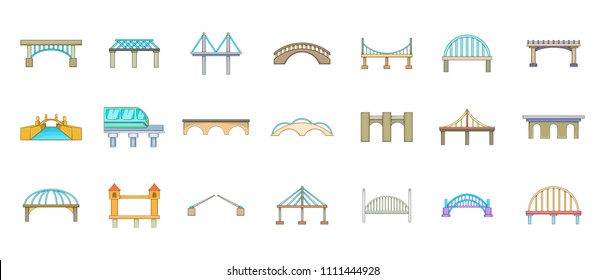 Bridge icon set. Cartoon set of bridge icons for your web design isolated on white background