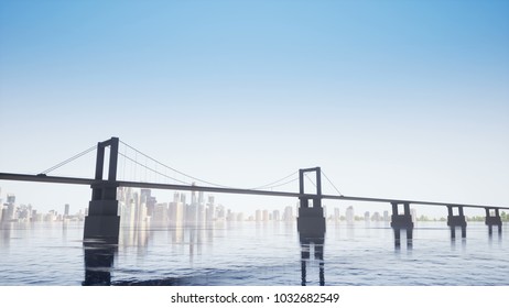 Bridge on the clear sky 3D render