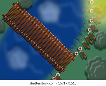 Bridge over River with Trees