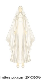 Bridgerton Empire Waist Wedding Dress Gown Fashion Illustration 