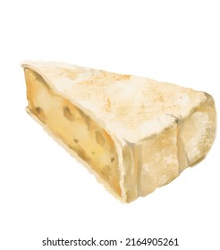 Brie Cheese Wheel White Mold Buttery Milky Taste Digital Oil Painting Illustration