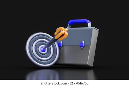 Briefcase With Bulls Eye Arrow Sign On Dark Background 3d Render Concept For Marketing Focus 