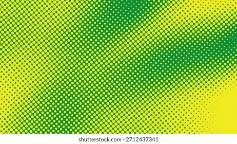 Bright abstract diagonal halftone pattern, contrast between green and lime yellow with pop art dot gradient effect.
