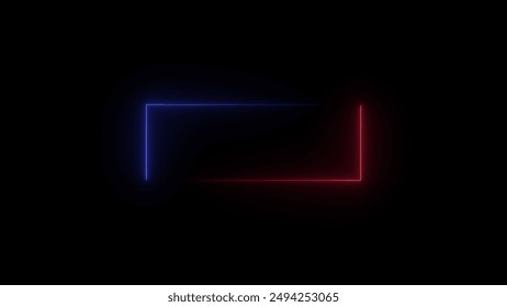 Bright abstract neon light rectangle frame black background. 