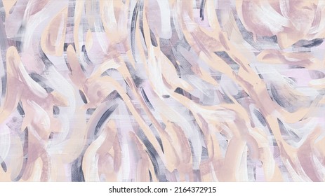 Bright Acrylic Paint Pattern. Pastel Color Palette Brush Strokes On Canvas. Irregular Stains Abstract Background. Cozy Artistic Banner, Beige And Purple Wall Art, Texture