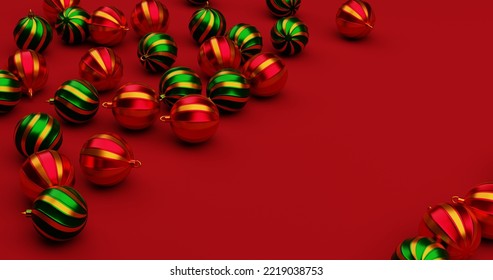 Bright Background, Beautiful Festive Balloons, Christmas Trinkets, 3 D Render