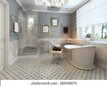 Bright Bathroom Provence. 3d render