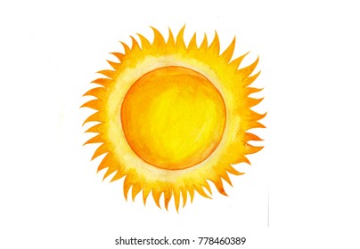 A bright beautiful drawn sun