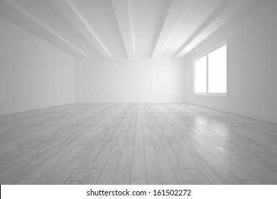 Bright Big White Room With Floorboards