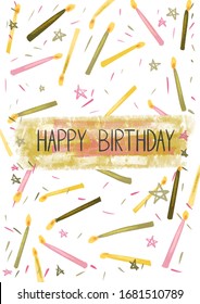 Bright Birthday Giftcard. Happy Birthday Words With Shinning Glitters, Fires, And Stars. Gorgeous Greeting Card. 