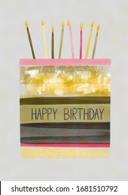 Bright Birthday Giftcard. Happy Birthday Words With Shinning Glitters, Fires, And Stars. Gorgeous Greeting Card. 