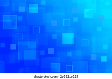 Bright blue abstract pattern with translucent squares and smooth gradient background