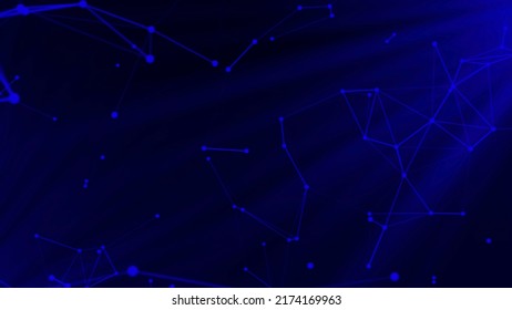 Bright Blue Background.Motion. An Interesting Footage On Which Small Molecules In Abstraction Move And Oscillate In A Chaotic Manner.