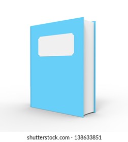 A Bright Blue Book With A White Blank Title. The Book Is Standing Up And Has A White Background.