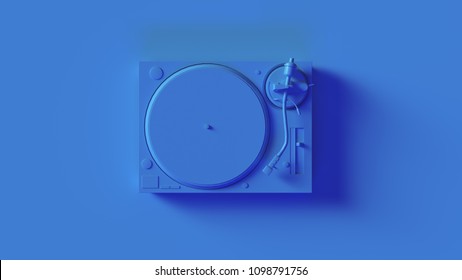 Bright Blue Record Player Turntable 3d Illustration	
